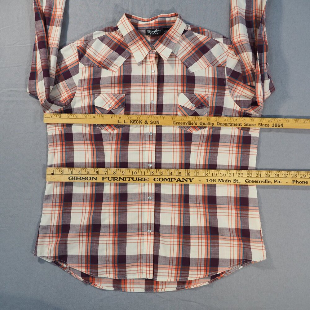 Wrangler Retro Shirt Women XXL Orange Purple Plaid Pearl Snap Western Yoke Rodeo - Picture 3 of 7